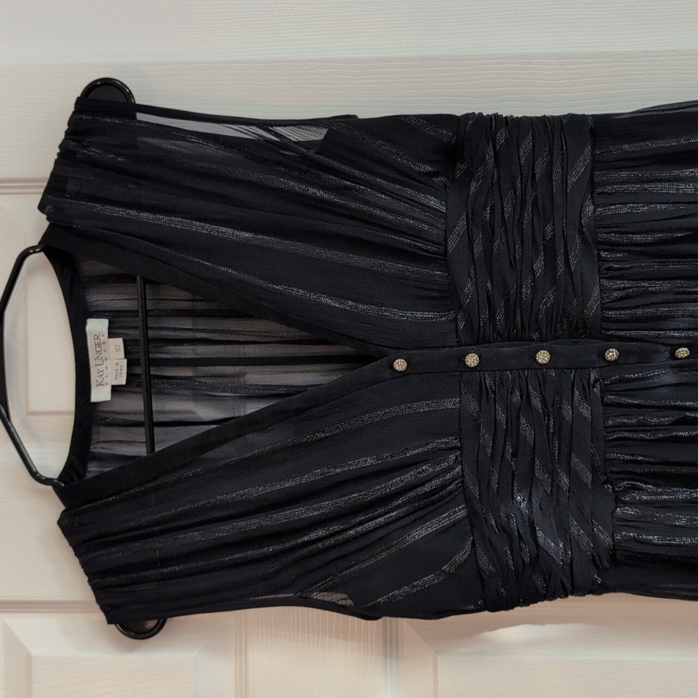 Kay Unger Black Formal Maxi Dress with Crystal Button Detail - Picture 5 of 11